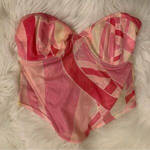 Tiger Mist Harper Corset Top Underwire Strapless Pink Mauve Abstract Print Small